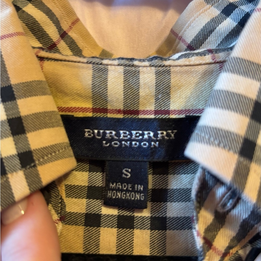 burberry london checkered beige and black button down shirt